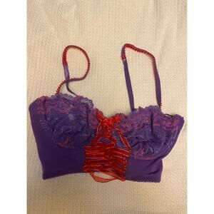 Brand New La Fee Verte Women's 34C Purple Underwire Lace Bra Demi Bustier